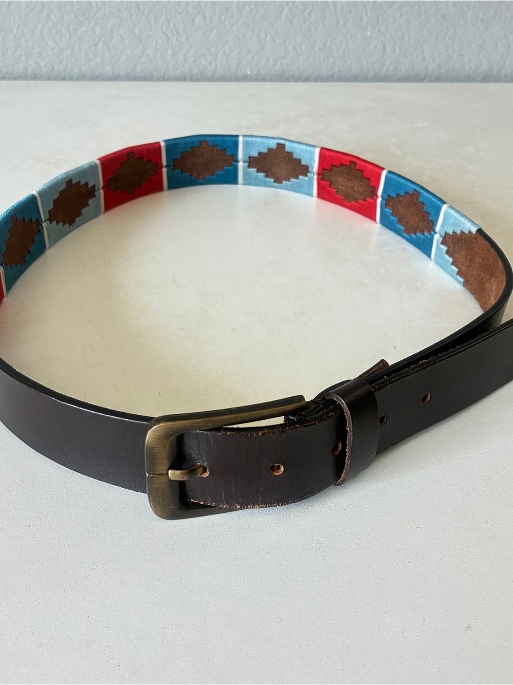 Carlos Diaz Polo Wear Brown Leather Embroidered Men’s Belt Size 90cm Fit 33”-37”